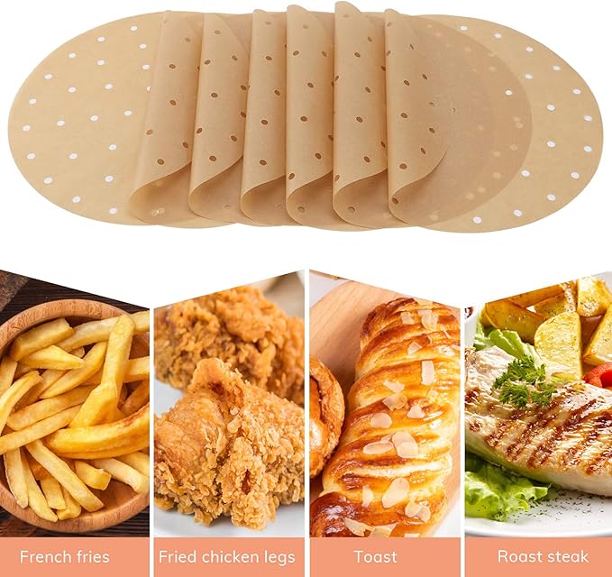 Beasea Air Fryer Round Liners - 12 Inch, 200pcs Unbleached Parchment Paper for Air Fryer and Steaming Basket