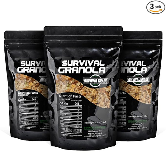 Survival Grocery Organic Ancient Grain Survival Granola??- Gluten Free, Non-GMO, No Added Sugar, High Protein Snack With Nuts, Seeds, Coconut, and Honey - Ideal for Breakfast, Cereal, Yogurt, or Snack (56.1 oz./3 Bags)