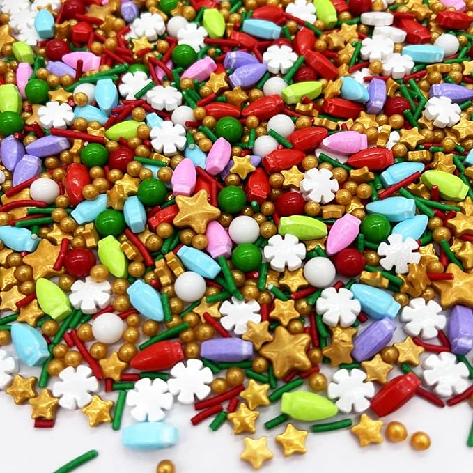 Snowflakes Sprinkles Candy Sugar Colorful Sprinkle Red and Green Sprinkles Cake Decorations Cupcake Toppers Cookie Decorating Ice Cream Celebrations 3.5oz