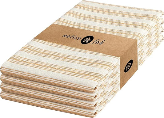 Native Fab 4 Pack Farmhouse Modern Stripe Kitchen Dish Towels Cotton Super Absorbent Quick Drying Reusable 18x26 Inches - Bar Hand Towels, Kitchen Cleaning Towels with Hanging Loop, Yellow