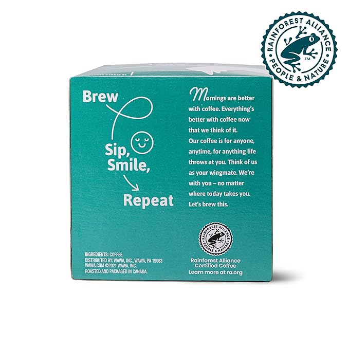 Wawa Single Cup Cuban Dark Roast Coffee Pods, 72 Pods, 6 Boxes, Rich & Bold Blend, Semi-Sweet Chocolate Notes, Single Serve, 100% More Responsibly Sourced from Rainforest Alliance Certified Farms