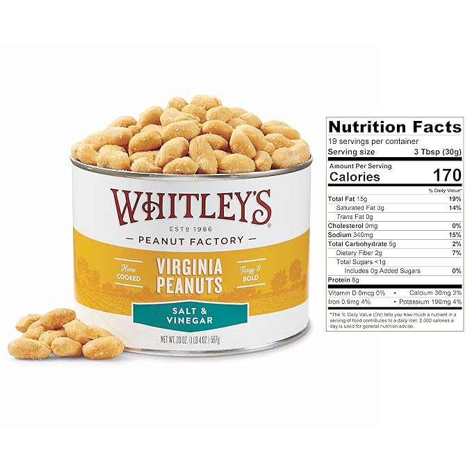 Whitley?셲 Salt & Vinegar Virginia Peanuts ??Super Extra Large 'Home Cooked' Virginia Peanuts (20 Ounce Tin)