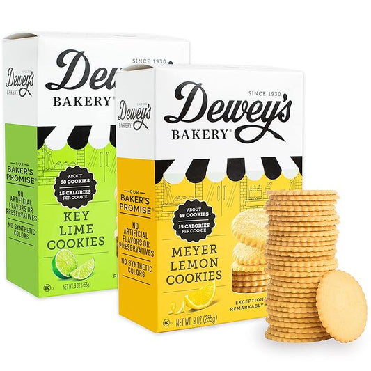 Dewey's Bakery Meyer Lemon & Key Lime Moravian Style Thin Cookies Variety Pack, Bakery Fresh with Real Simple Ingredients, Low Calorie Snack, No Artificial Flavors or Synthetic Colors, 9oz (Pack of 2)