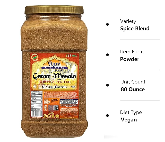 Rani Garam Masala Indian 11-Spice Blend 80oz (5lbs) 2.27kg Bulk PET Jar ~ All Natural, Salt-Free | Vegan | No Colors | Gluten Friendly | NON-GMO | Kosher | Indian Origin