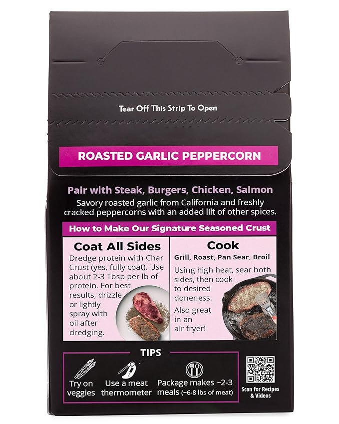 Char Crust Dry-Rub Seasonings Roasted Garlic Peppercorn | All-in-one seasonings | Perfect for Steak, Burgers, Chicken, Salmon | Signature Crust that Seals in the Juices, 4 Ounce (Pack of 6)
