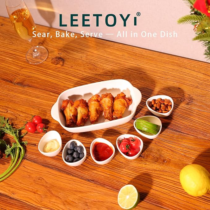 LEETOYI Ceramic Small Baking Dish 7.5-Inch Set of 4, Rectangular Bakeware with Double Handle, Baking Pans for Cooking and Cake Dinner (White)