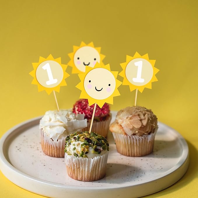 12pcs Sunflower 1st Birthday Cupcake Toppers,You Are My Sunshine First Birthday Decoration, Sunflower Themed One Birthday Party Cupcake Toppers, Prop Photo Prop Decoration