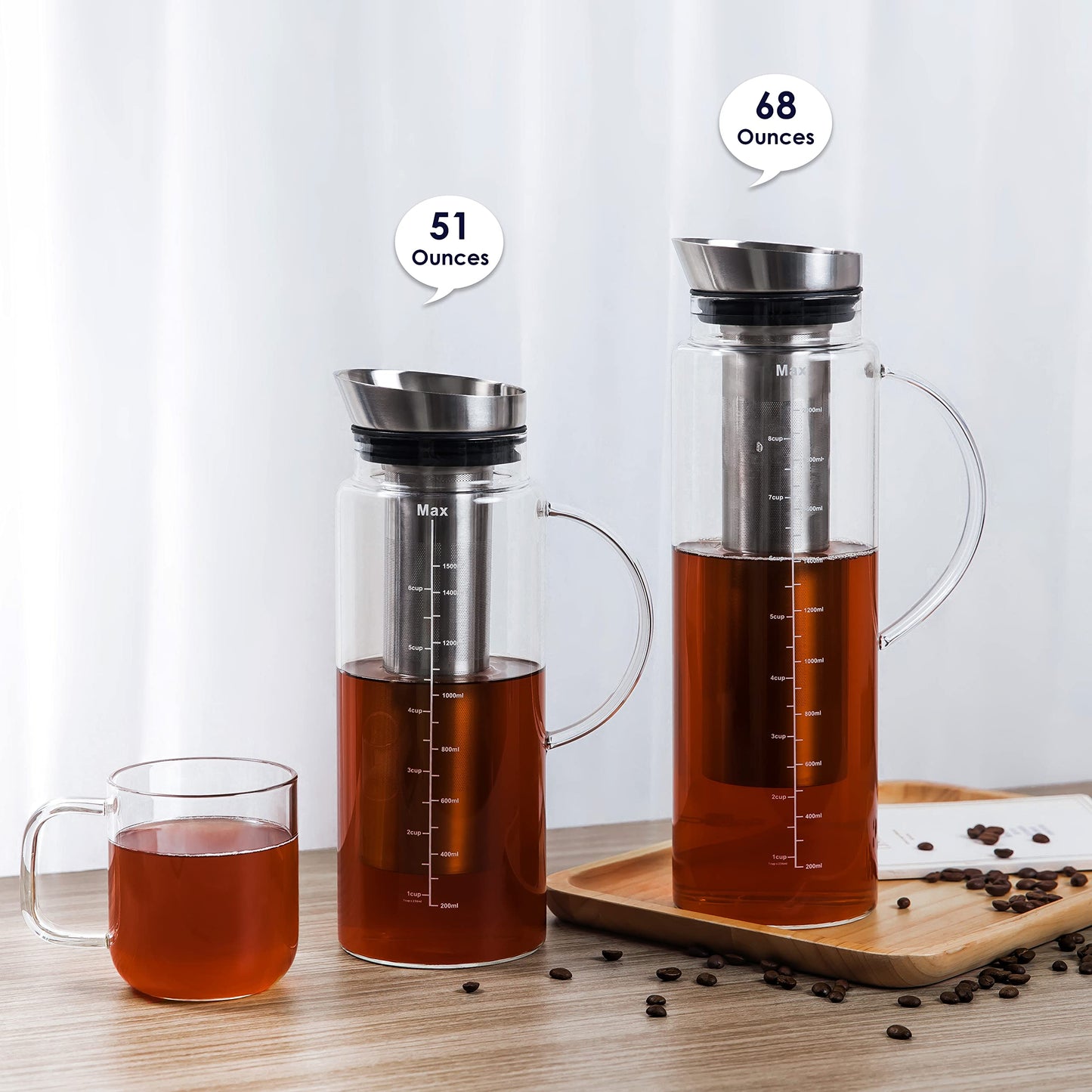 Aquach 51oz Cold Brew Coffee Maker, Borosilicate Glass Pitcher for Iced Tea