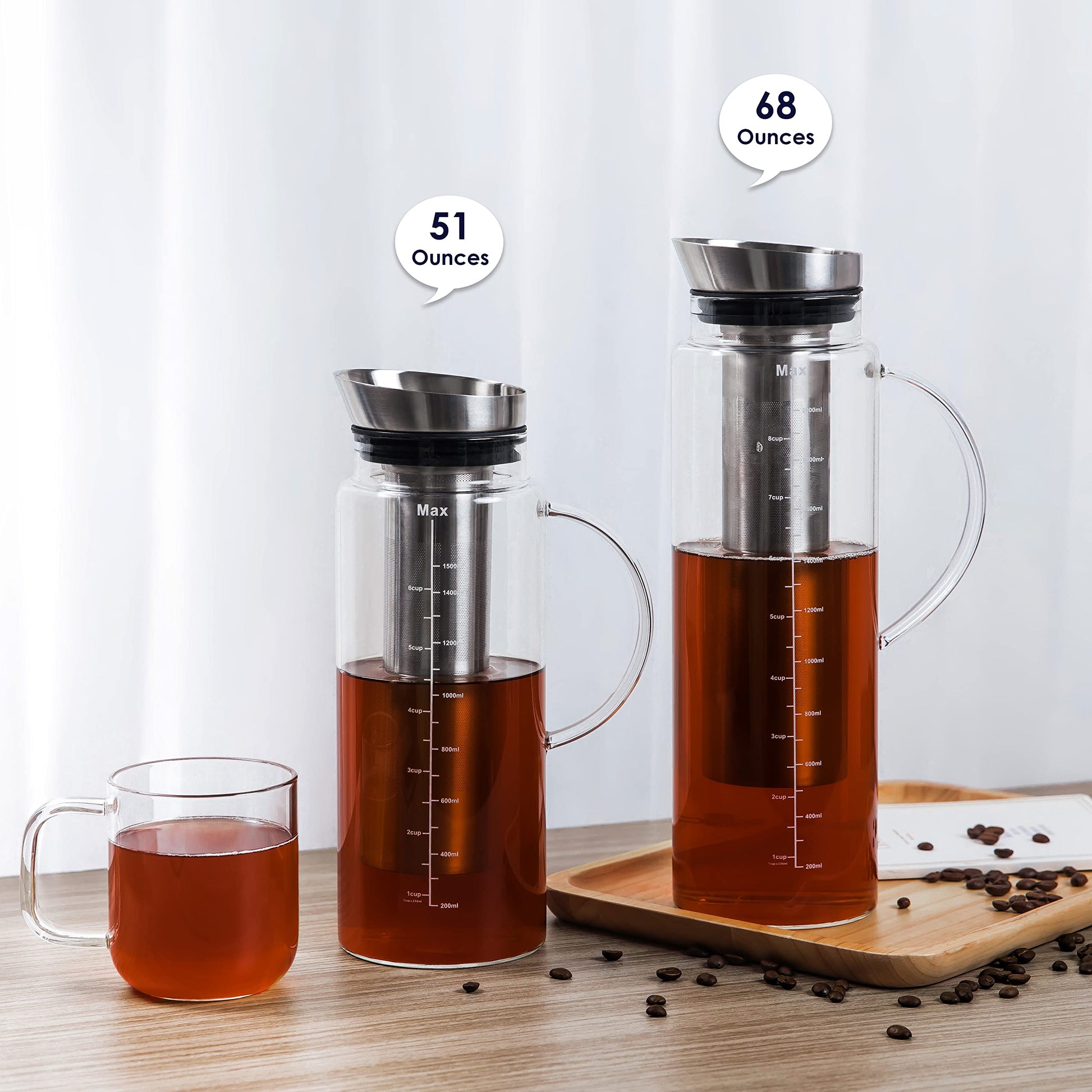 Aquach 51oz Cold Brew Coffee Maker, Borosilicate Glass Pitcher for Iced Tea