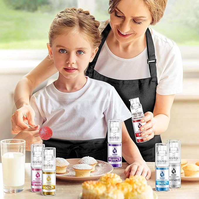 Edible Glitter Spray - 8 Colors Herbeklab Cake Glitter Spray Food Grade Metallic Shimmer Powder Cake Sprinkles for Cookie Decorating Chocolate Strawberry, 5g/Bottle