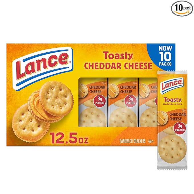 Lance Sandwich Crackers, Toasty Cheddar, 10 Individually Wrapped Packs, 6 Sandwiches Each
