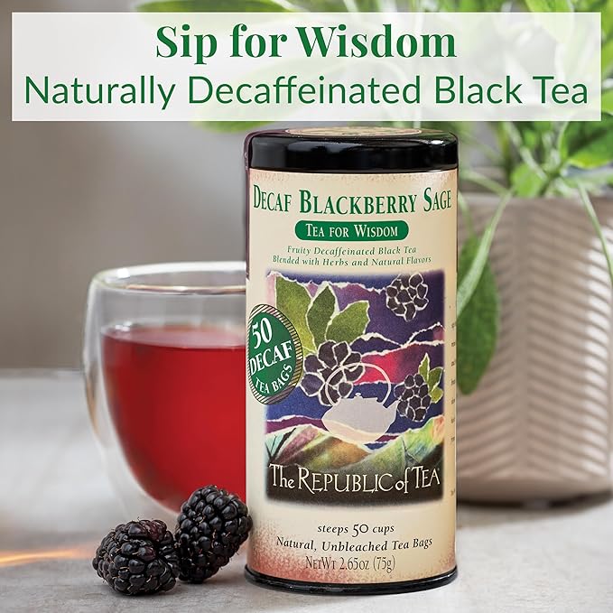 The Republic of Tea ??Decaf Blackberry Sage Black Tea Tin, 50 Tea Bags, Environmentally- Friendly Decaffeinated Tea