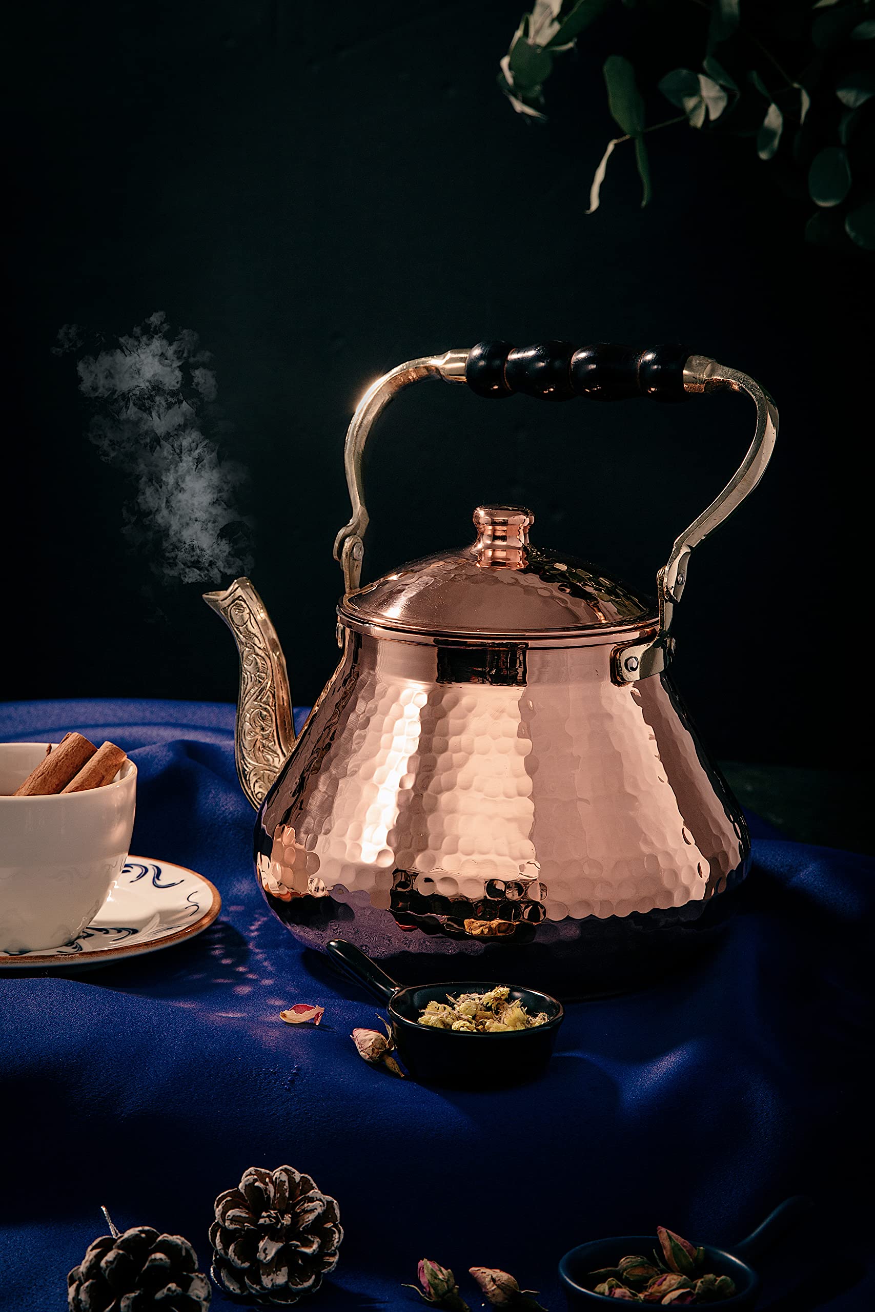 DEMMEX Large Copper Teapot, 1mm Thick, Hammered, Handcrafted in Turkey, 3 Quarts (2.8L)