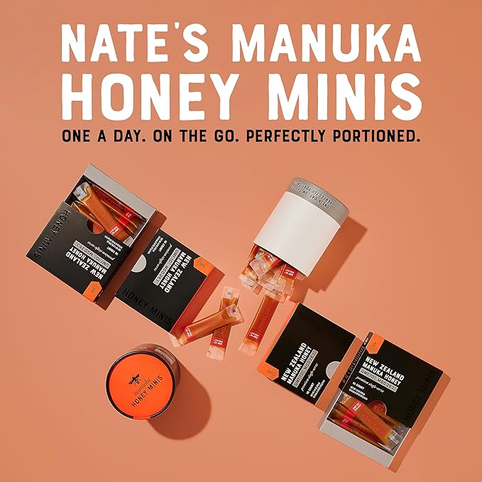 Nate's Manuka Honey Minis - 30 count Single-serve, Pure Manuka Honey - MGO 263+ | UMF Certified 10+ - 30 Single-Serve Packets for On-the-Go Daily Wellness