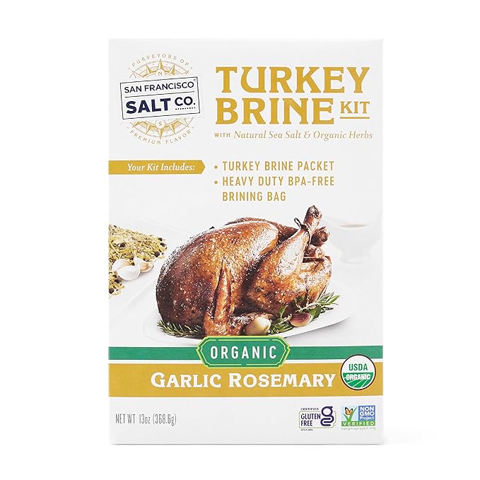 Organic Turkey Brine Kit - 13 oz. Garlic Rosemary Brine with BPA-Free Brine Bag for Whole, Smoked, Oven-Roasted or Fried Turkey by San Francisco Salt Company