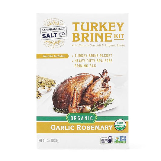 Organic Turkey Brine Kit - 13 oz. Garlic Rosemary Brine with BPA-Free Brine Bag for Whole, Smoked, Oven-Roasted or Fried Turkey by San Francisco Salt Company