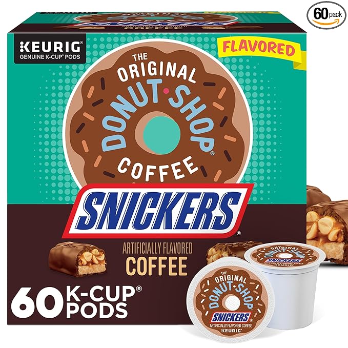 The Original Donut Shop Snickers Coffee, Keurig Single Serve K-Cup Pods, Flavored Coffee, 60 Count, (6 Packs of 10)