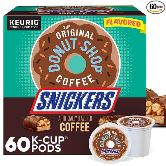 The Original Donut Shop Snickers Coffee, Keurig Single Serve K-Cup Pods, Flavored Coffee, 60 Count, (6 Packs of 10)