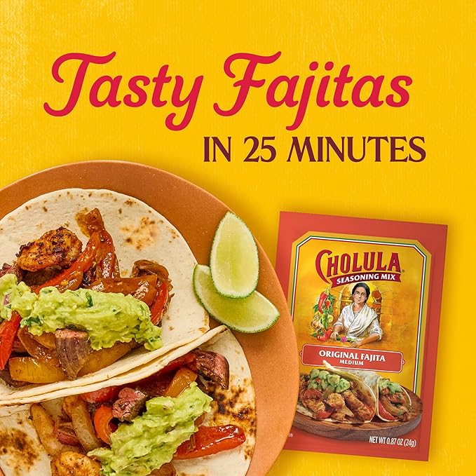 Cholula Seasoning Mix, Original Fajita, Medium Heat, For Chicken, Steak, Shrimp & Veggie Fajitas, 0.87 oz (Pack of 12)