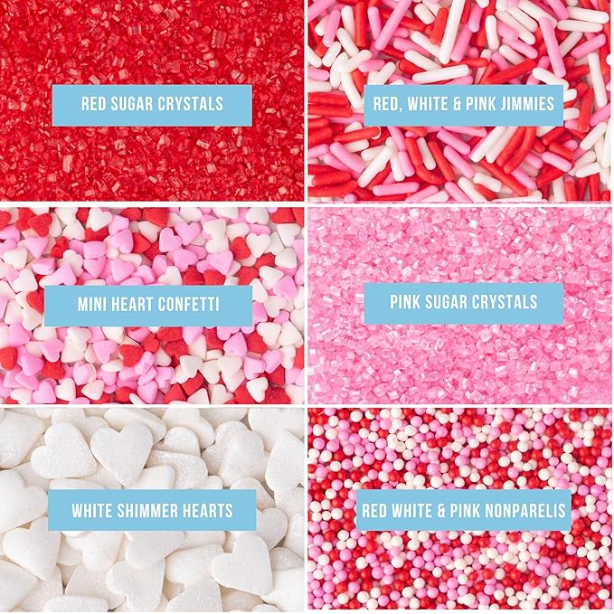 Sweets Indeed Sprinkles 6 Cell Edible Sprinkle Mix Jimmies Perfect for Cake Decorations Baking Ice Cream Cookies Cupcake Topper (Sweetheart)