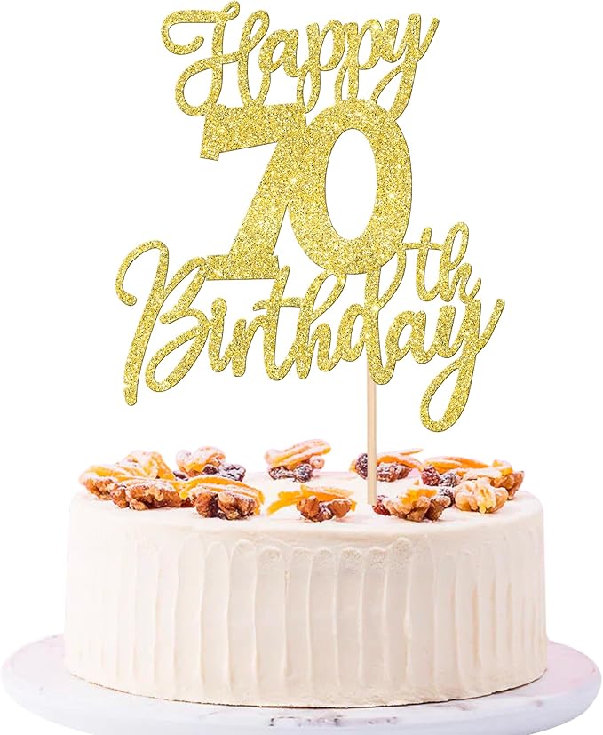 1 PCS Happy 70th Birthday Cake Topper Glitter Cheers to 70 Years Birthday Cake Pick Seventy Hello 70 Fabulous Cake Decoration for Happy 70th Birthday Anniversary Party Decorations Supplies Gold
