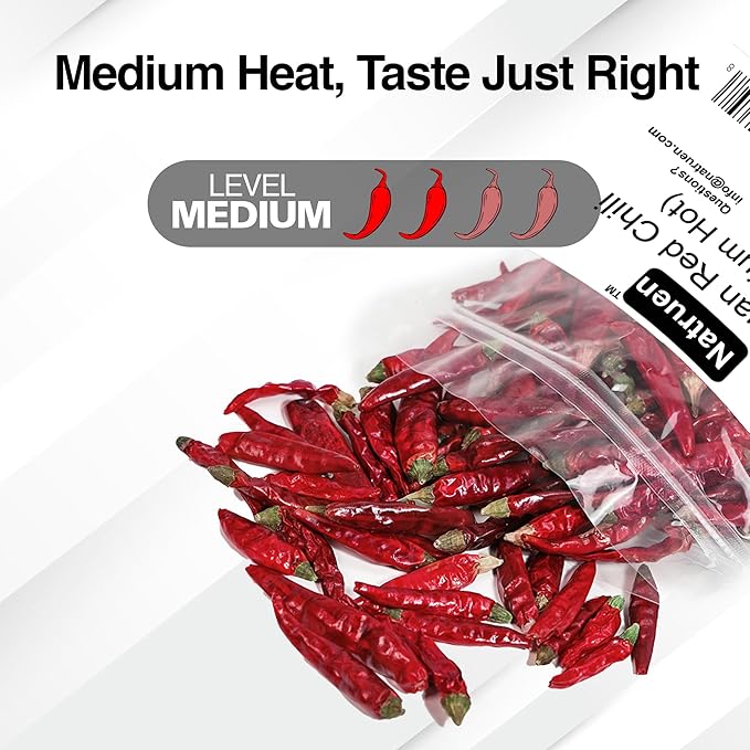 Natruen Whole Dry Szechuan Chinese Red Chili Pods 4 Oz (Medium Hot), Spicy Sichuan Dried Red Hot Chilies for Chili Oil, Paste, and Sauce