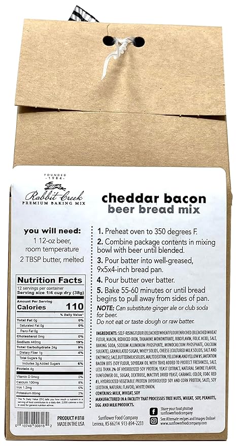 Rabbit Creek Beer Bread Mix Cheddar Bacon Beer Bread Mix for Baking Premium Bread Baking Mix