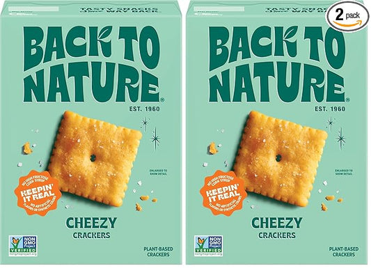 Back to Nature Cheese Flavored Crackers - Non-GMO, Made with Wheat Flour, Vegan, Delicious Snacks, Cheezy Square, 5 Ounce (Pack of 2)