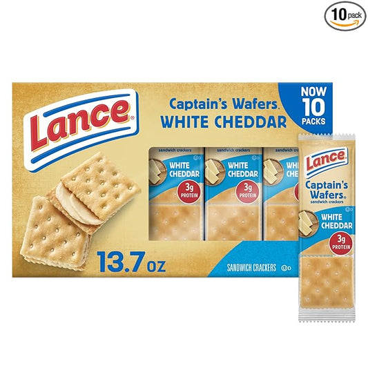 Lance Sandwich Crackers, Captain's Wafers White Cheddar, 10 Individual Packs, 6 Sandwiches Each