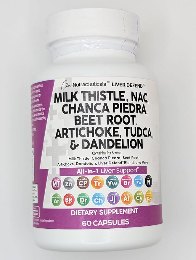 Clean Nutraceuticals Milk Thistle NAC Chanca Piedra Beet Root Artichoke Dandelion Root - Liver Cleanse Supplement Plus TUDCA Choline & Ginger - 2Pack