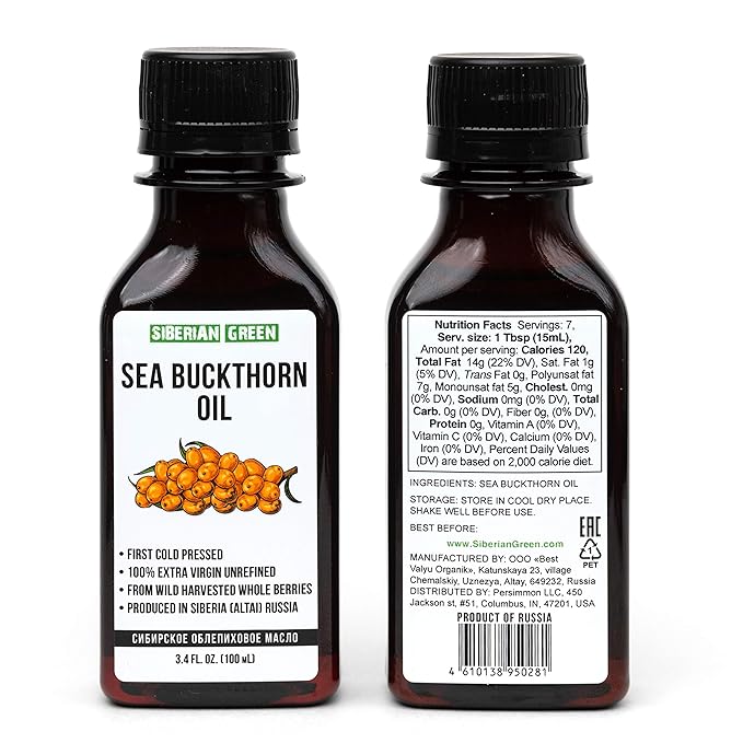 2 Pack - Siberian Sea Buckthorn Seed Oil | 100% Natural Extra Virgin Cold Pressed 2x100 ml / 6.8 fl oz (2 bottles) | Unrefined Raw No-GMO Vegan | Premium Food Grade | Cooking, Salads or Skin Care