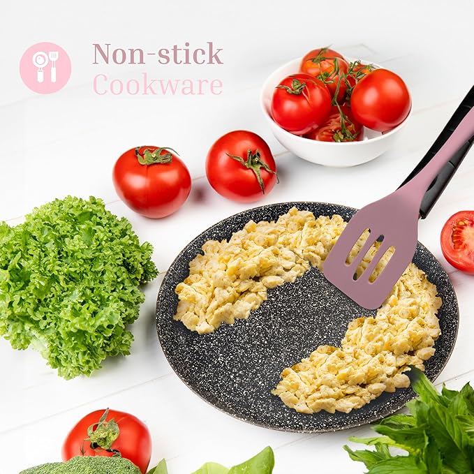 Silicone Utensils 4-Piece Set ??Rubber Spatula, Pastry Brush, Slotted Turner, and Rice Paddle ??Complete Heat-Resistant Set for Non-Stick Cookware ??Kitchen Tools for Cooking and Baking ??Pastel Pink