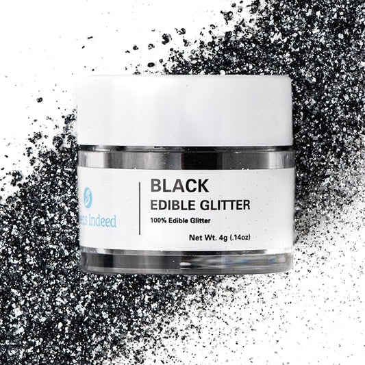Sweets Indeed, Edible Glitter, Perfect for Drinks, Cocktails, Beverages & Cake Decorating, Dessert Cake Topper, Gift, 4 grams (Black Edible Glitter)