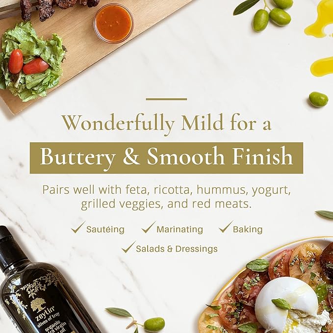 Zeytin Organic Olive Oil Extra Virgin - GOLD MEDAL & Early Harvest - Fresh 2024 Harvest, Bottled in Jan 2025 - New Luxury Packaging - Keto & Cold Pressed - Buttery & Smooth (16.9fl oz - 1 Pack)
