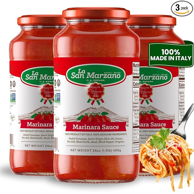 La San Marzano Marinara Sauce, 24 oz, Pasta Sauce Made in Italy, All Purpose Tomato Premium Quality, All Natural, Mediterranean Diet, Non GMO, Vegan, Gluten Free