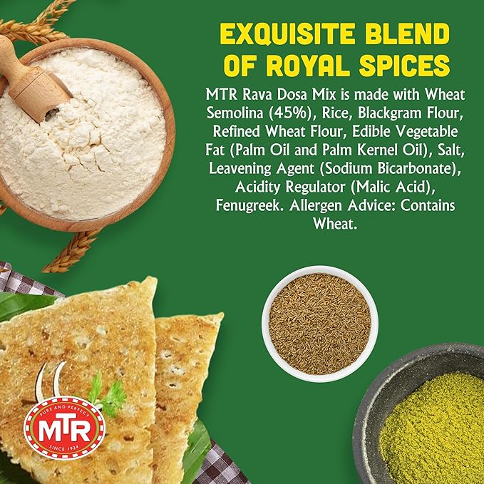 MTR Instant Rava Dosa Mix - Ready to Cook Authentic Indian Breakfast, Lunch, Dinner or Snack Meal - No Added Preservatives - A Quick & Easy Recipe Suitable for Vegetarians - (500g, Pack of 3)