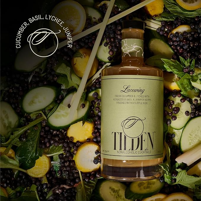 Tilden Lacewing, Multi Award Winning Non-Alcoholic Cocktail, Vegan and No Sugar Added, Cucumber, Basil, Lychee, and Juniper, 750ml (Pack of 3)