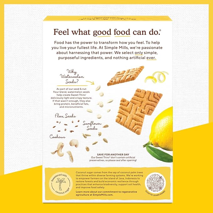 Simple Mills Lemon Seed & Nut Flour Sweet Thins, Paleo Friendly & Delicious Sweet Thin Cookies, Good for Snacks, Nutrient Dense, 4.25 oz (Pack of 1)