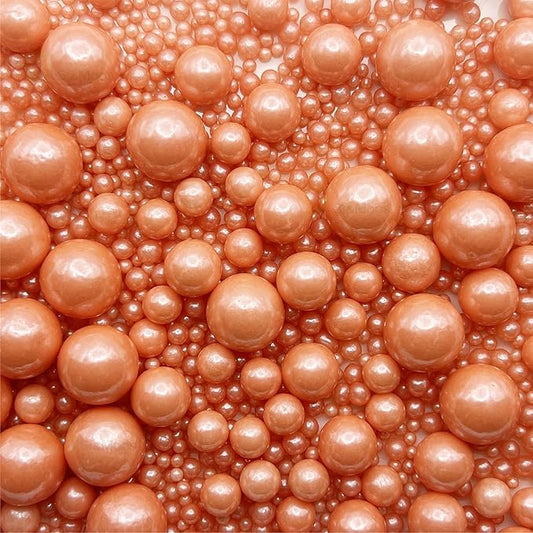 Rose Gold Edible Pearl Sprinkles for Cake Decorating 5.1 OZ Rose Gold Edible Pearls Edible Cupcake Decorations Halloween Christmas Cookie Decorations Edible Sugar Pearls for Cakes,Cupcakes Toppers Baby Shower Wedding Supplies