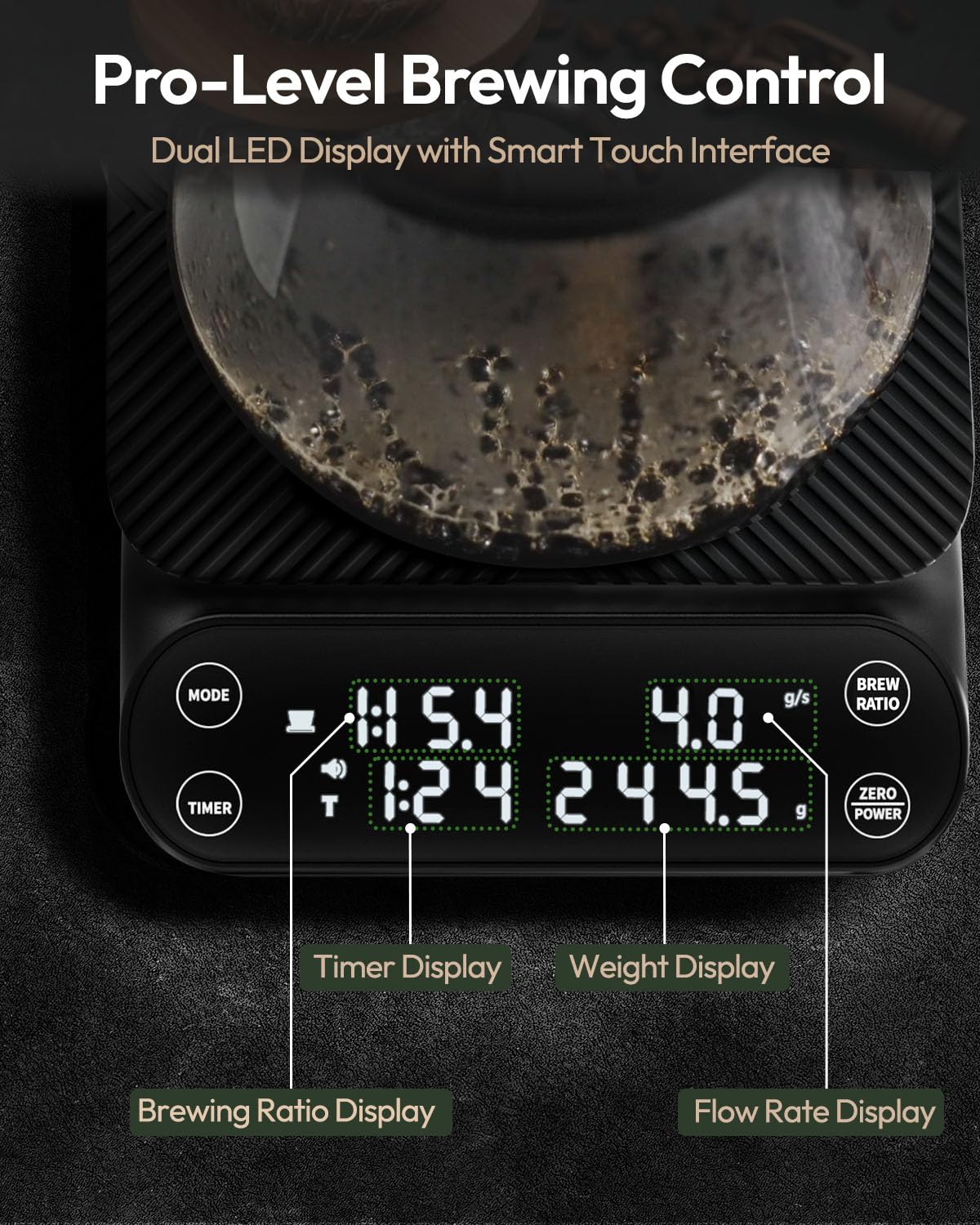 Maestri House S3 Pour Over Coffee Scale with Timer, 3kg/0.1g