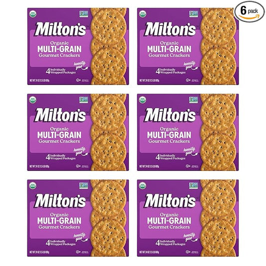 Milton's Organic Crackers, Multi-Grain - Certified Organic, Non-GMO Project Verified, Kosher, Made With 4 Whole Grains & 3 Seeds, Great for Charcuterie Boards - 24 Oz, Pack of 6