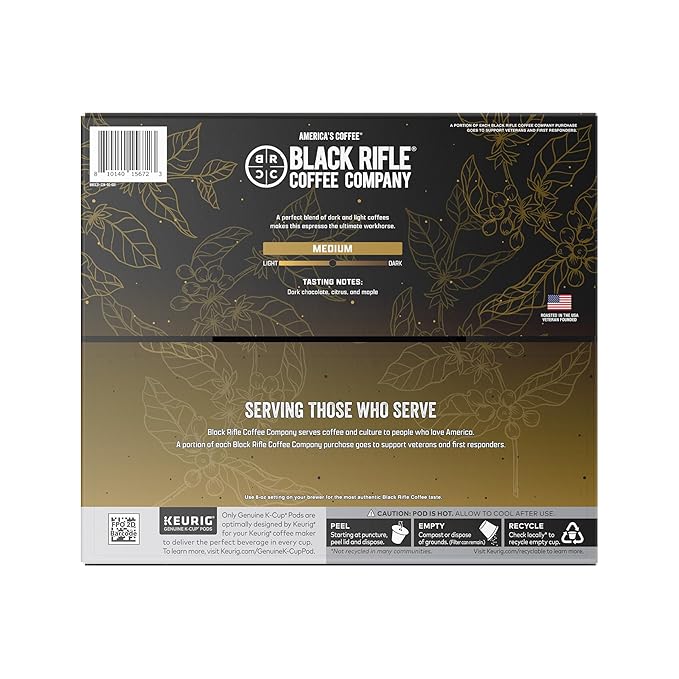 Black Rifle Coffee Company Medium Roast K Cups - Single Serve K Cups Coffee Pods - Kcup Pods Compatible with Keurig 1.0 & 2.0 - Made from Pure Arabica Beans (AK Espresso, 50 Count)