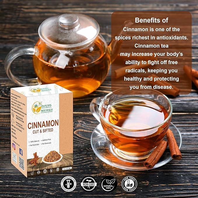 Herbs Botanica Cinnamon Bark Sticks Chips for Baking, Herbal Tea Rich Aroma and Great Flavour Cassia Cinnamon Sticks Cuts Aromatic Spice for Culinary Delights and Wellness 8 oz