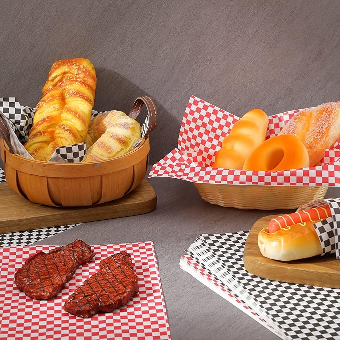 Tanlade 1000 Pcs Deli Paper Sheets 12 x 12 Inches Sandwich Paper Deli Basket Liner Wrap Food Basket Liners Wrapping Checkered Sheets for Bread and Sandwiches(Black, Red)