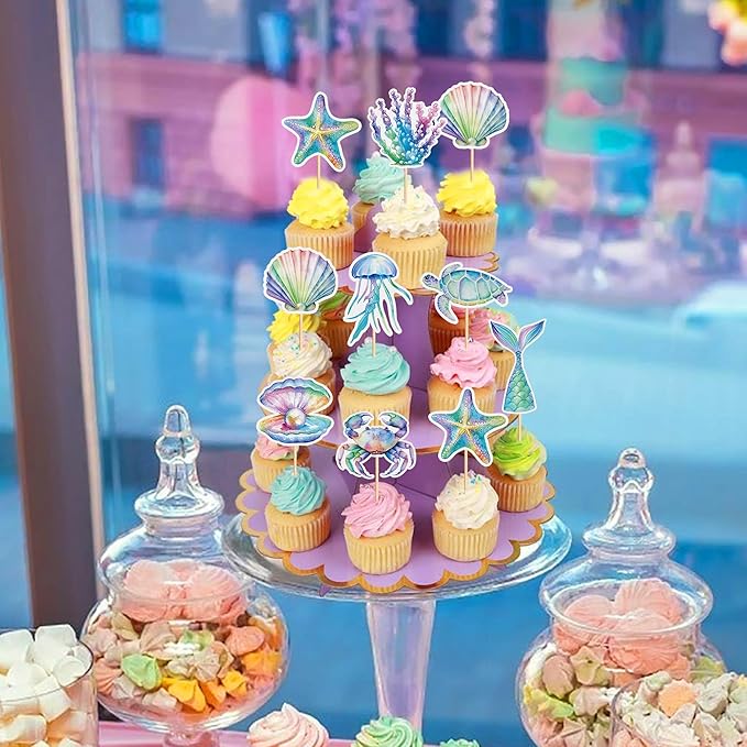 24 PCS Seahorse Cupcake Topper Ocean Themed Party Seahorse Cupcake Decorations Baby Shower Birthday Party Decorations