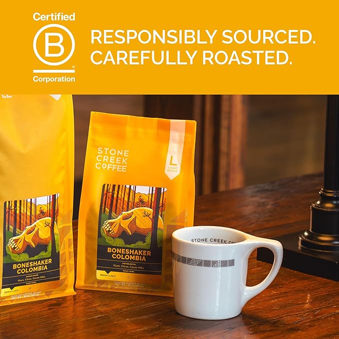 Stone Creek Coffee Light Roast Ground Coffee ??12 Ounce (Pack of 1) ??Smooth Specialty Fresh Roasted Coffee Beans with Juicy and Citrus Tasting Notes, Boneshaker Colombia