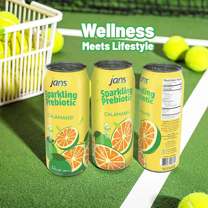 Jans Sparkling Prebiotic Soda Beverage ??Calamansi 8.4 Fl Oz (6-Pack) ??Low Calorie, NO Added Sugar, Non-GMO Sparkling Fruit Beverage, Gut Health Support