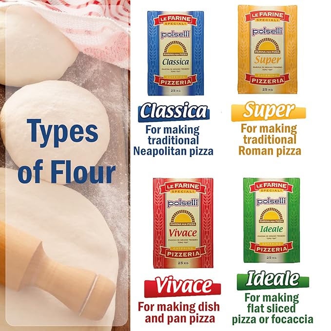 POLSELLI 2 PACK, Classica, Type 00 Flour, Tipo OO, All Natural, No Additives, Unbromated for Pizza, Bread, Pasta, and Baking, 2 pack x 1 kg (2.2 lbs)