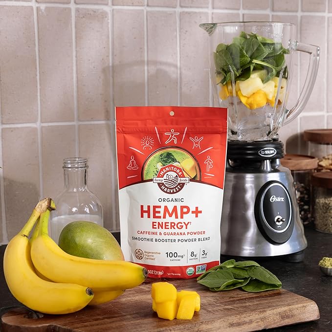 Manitoba Harvest Organic Hemp+ Energy, Caffeine & Guarana Powder, Smoothie Booster Powder Blend, 7.5 oz