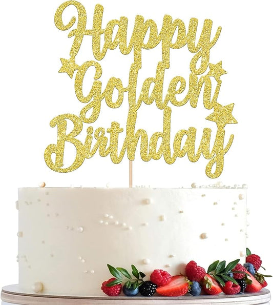 Rsstarxi 1 Pack Happy Golden Birthday Cake Topper Glitter Golden Birthday Party Cake Decoration 14th 16th 18th 30th 50th 60th Birthday Cake Picks for Kids Adults Birthday Party Decorations